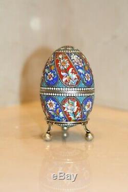 Antique Russian Imperial Silver 84 Cloisonne Enamel Easter Egg Hallmarks 84