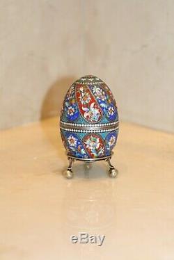 Antique Russian Imperial Silver 84 Cloisonne Enamel Easter Egg Hallmarks 84