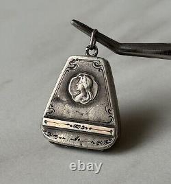 Antique Russian Imperial Silver 84 Pendant for 2 photos, Rare Old 19th