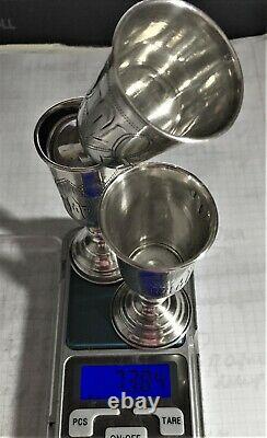 Antique Russian Imperial Silver 84 Three Engraved Kiddush Cups, I. E. Zakhoder