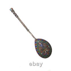 Antique Russian Imperial Silver Cloisonne Enamel Spoon Twist stem Marked