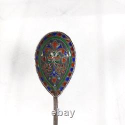 Antique Russian Imperial Silver Cloisonne Enamel Spoon Twist stem Marked