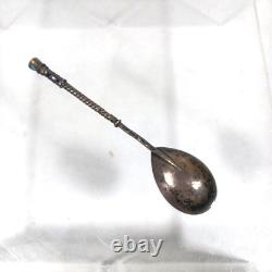 Antique Russian Imperial Silver Cloisonne Enamel Spoon Twist stem Marked