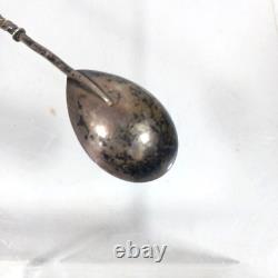Antique Russian Imperial Silver Cloisonne Enamel Spoon Twist stem Marked