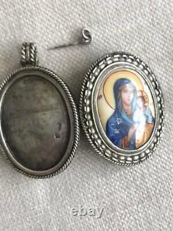 Antique Russian Imperial Silver Panagia Icon