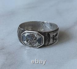 Antique Russian Imperial Silver Ring 84 Niello Kavkaz Design Men's Jewelry
