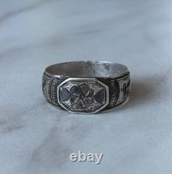 Antique Russian Imperial Silver Ring 84 Niello Kavkaz Design Men's Jewelry
