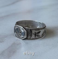 Antique Russian Imperial Silver Ring 84 Niello Kavkaz Design Men's Jewelry