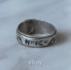Antique Russian Imperial Silver Ring 84 Niello Kavkaz Design Men's Jewelry