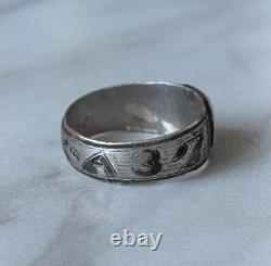 Antique Russian Imperial Silver Ring 84 Niello Kavkaz Design Men's Jewelry