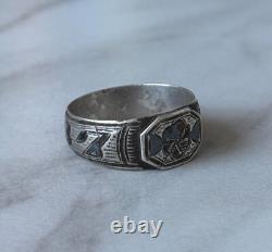 Antique Russian Imperial Silver Ring 84 Niello Kavkaz Design Men's Jewelry