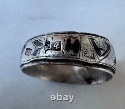 Antique Russian Imperial Silver Ring 84 Niello Kavkaz Design Men's Jewelry