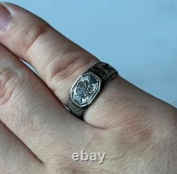 Antique Russian Imperial Silver Ring 84 Niello Kavkaz Design Men's Jewelry