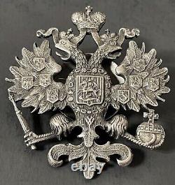 Antique Russian Imperial Silver Romanov Double Headed Eagle Badge