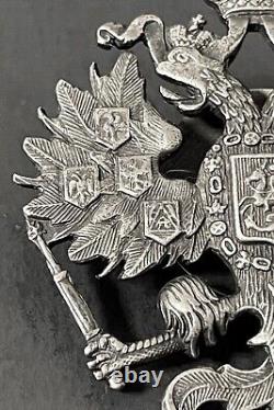 Antique Russian Imperial Silver Romanov Double Headed Eagle Badge