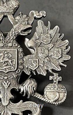 Antique Russian Imperial Silver Romanov Double Headed Eagle Badge