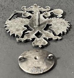 Antique Russian Imperial Silver Romanov Double Headed Eagle Badge