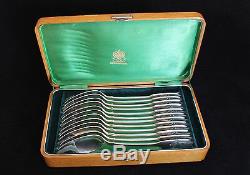 Antique Russian Imperial Silver Set of 12 Spoons by Ovchinnikov in Original Box