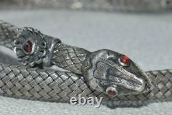Antique Russian Imperial Sterling Silver 84 Jewelry Snake Chain Necklace Garnet