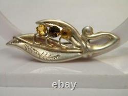 Antique Russian Imperial Sterling Silver 84 Women's Pin Brooch Jewelry Citrine