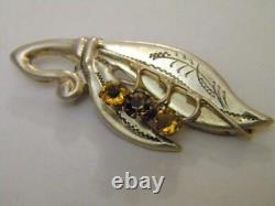 Antique Russian Imperial Sterling Silver 84 Women's Pin Brooch Jewelry Citrine