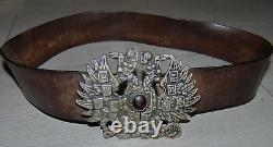 Antique Russian Imperial leather belt with an eagle buckle made of solid silver