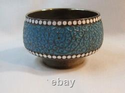 Antique Russian Imperial silver & cloisonne enamel bowl engraved & marked