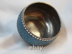 Antique Russian Imperial silver & cloisonne enamel bowl engraved & marked