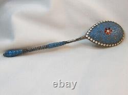 Antique Russian Imperial silver & cloisonne enamel spoon engraved