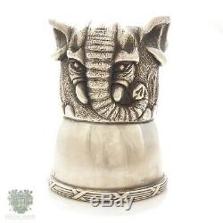 Antique Russian Imperial solid silver figural elephant stirrup cup Rappoport