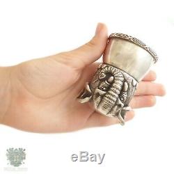 Antique Russian Imperial solid silver figural elephant stirrup cup Rappoport