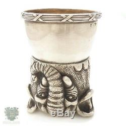 Antique Russian Imperial solid silver figural elephant stirrup cup Rappoport