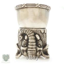 Antique Russian Imperial solid silver figural elephant stirrup cup Rappoport