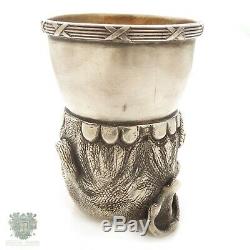 Antique Russian Imperial solid silver figural elephant stirrup cup Rappoport