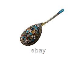 Antique Russian Imperial solid silver spoon with enamel 84 Zolotniki RUSSIA 18gr