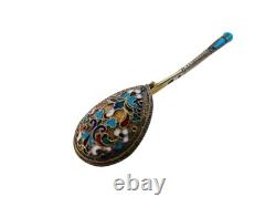 Antique Russian Imperial solid silver spoon with enamel 84 Zolotniki RUSSIA 18gr