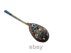 Antique Russian Imperial solid silver spoon with enamel 84 Zolotniki RUSSIA 18gr
