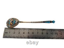 Antique Russian Imperial solid silver spoon with enamel 84 Zolotniki RUSSIA 18gr
