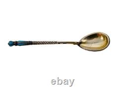 Antique Russian Imperial solid silver spoon with enamel 84 Zolotniki RUSSIA 18gr