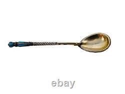 Antique Russian Imperial solid silver spoon with enamel 84 Zolotniki RUSSIA 18gr