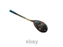 Antique Russian Imperial solid silver spoon with enamel 84 Zolotniki RUSSIA 18gr