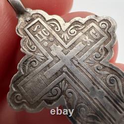 Antique Russian Orthodox Cross Pendant 84 Silver Imperial Era Christian Relic
