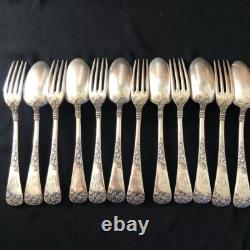 Antique Russian Silver 84 Spoon Fork Set 12pcs Art Nouveau Signed Imperial Era
