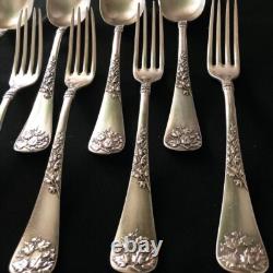 Antique Russian Silver 84 Spoon Fork Set 12pcs Art Nouveau Signed Imperial Era
