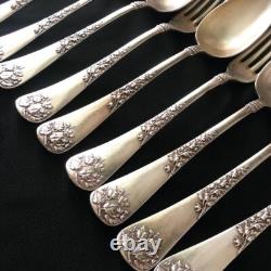 Antique Russian Silver 84 Spoon Fork Set 12pcs Art Nouveau Signed Imperial Era