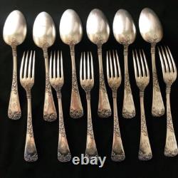 Antique Russian Silver 84 Spoon Fork Set 12pcs Art Nouveau Signed Imperial Era