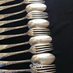 Antique Russian Silver 84 Spoon Fork Set 12pcs Art Nouveau Signed Imperial Era