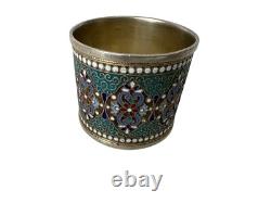 Antique Russian Silver Napkin Ring 84 Zolotnik Cloisonné Enamel Imperial Russia