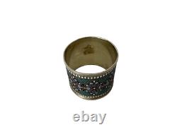 Antique Russian Silver Napkin Ring 84 Zolotnik Cloisonné Enamel Imperial Russia