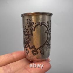 Antique Russian Silver Shot Glass/Imperial Russian Vodka Cup/84 Silver Marked
